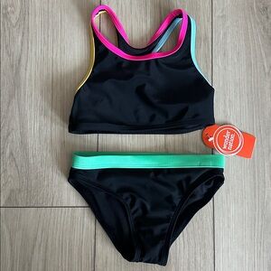 NWT Wonder Nation Girls' 2 Piece Racerback Swimsuit Set W/ UPF50+ Size XS(4-5)